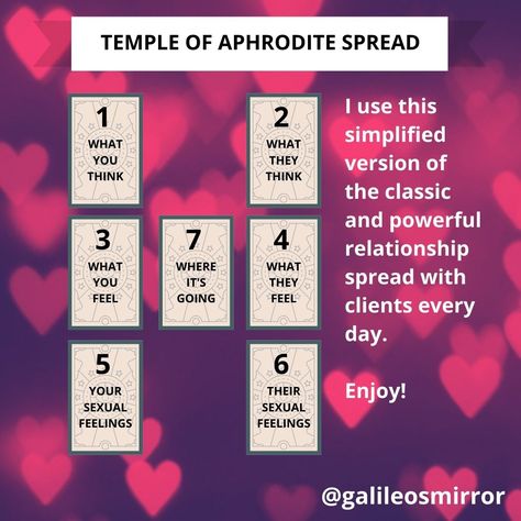 Tarot Spreads For Love Guidance, Tarot Spreads New Relationships, Tarot Cards Spreads Love, Tarot Spreads Twin Flame, Tarot Reading For Love, New Relationship Tarot, Tarot Spreads Aphrodite, Lover Tarot Spreads, Are They The One Tarot Spread