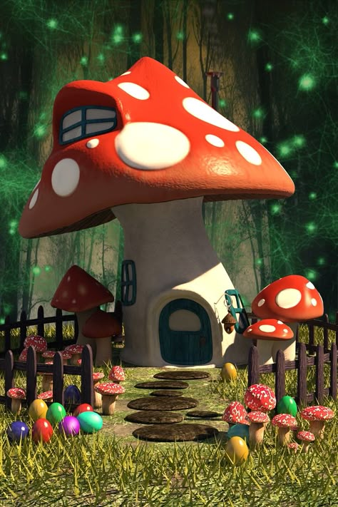 Fairy House Fantasy Art, Magic Egg Fantasy Art, Easter Fantasy Art, Mushroom House Cartoon, Fairy Tree House Illustration, Easter Festival, Free Background Images, Dragonfly Decor, Easter Wallpaper