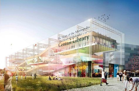 render - colors Bruther Architecture, Helsinki Central Library, Competition Winner, Library Architecture, Central Library, Architecture Rendering, Architecture Visualization, Architecture Presentation, Green Roof