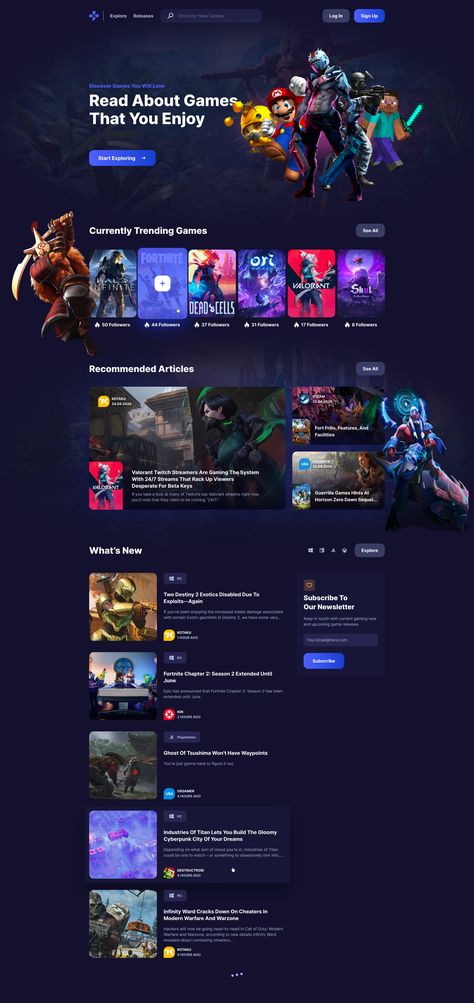 Gaming Websites Design, Blog Article Web Design, Games Website Design, Entertainment Website Design, Gaming Website Design Inspiration, Cool Landing Page Design, Gaming Web Design, Gaming Landing Page, Gaming Ui Design