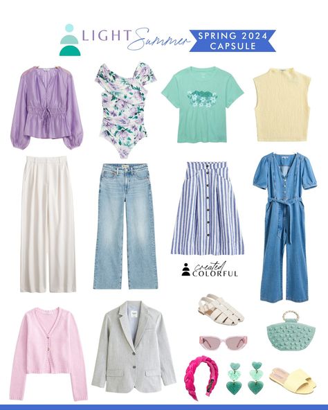 Light Summer Color Palette Outfits Capsule Wardrobe, Soft Summer Palette Outfits, Cool Summer Outfits Palette, Light Summer Color Palette Outfits, Light Summer Palette, Summer Pallet, Hoc Summer, Light Summer Clothes, Light Spring Palette