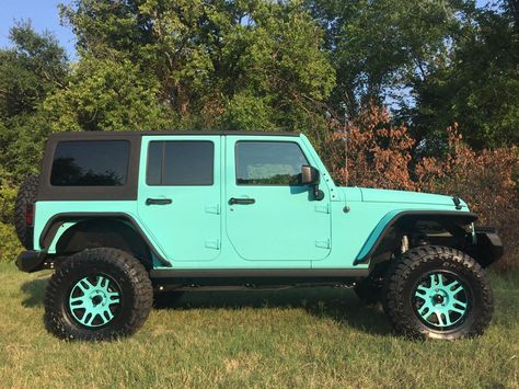 Black Jeeps With Teal Accents, Tiffany Blue Jeep Wrangler, Teal Jeep Wrangler, Tiffany Blue Jeep, Turquoise Jeep, Teal Jeep, Mercedes Amg E63, Cars Jeep Wrangler, Jeep Wrangler Girly