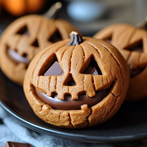 Easy Recipe | Milk Chocolate Stuffed Jack-O-Lantern Cookies 🎃🍪 | Facebook Stuffed Jack O Lantern Cookies, Milk Chocolate Stuffed Jack O Lantern Cookies, Jack O Lanter, Jack O Lantern Cookies, Chocolate Filling, Cookies Ingredients, Jack O, Granulated Sugar, Milk Chocolate