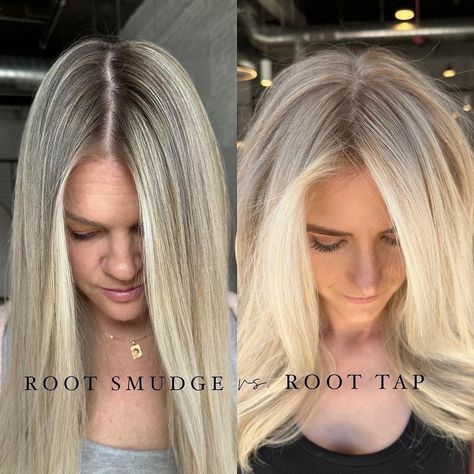 Highlights On Grown Out Roots, Blonde Root Grown Out, Full Head Blonde Highlights With Root Smudge, Highlight Touch Up Hair Roots, Blonde Highlights Close To Root, Root Tap With Money Piece, Blonde Root Touch Up Highlights, Root Smudge Vs Shadow Root, Blonde Babylights With Root Smudge