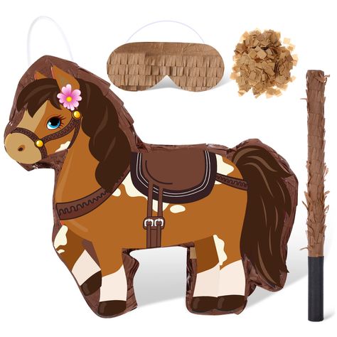 PRICES MAY VARY. What You Get: the horse pinata set includes 1 piece of mini brown horse pinata, 1 piece of bat stick, 1 piece of blindfold mask, and 1 pack of colorful confetti, nice combination that makes you take turns hitting the pinata with the stick with your friend, they will be able to have so much fun, which will set up your party atmosphere Cute and Vivid Design: horse pinata for birthday party is designed in a horse shape, vivid and adorable, eye catching details and bright colors can Horse Pinata, Pinata Game, Horse Racing Party, Game Decor, Horse Birthday Parties, Horses Theme, Horse Party, Horse Birthday, Cowgirl Birthday