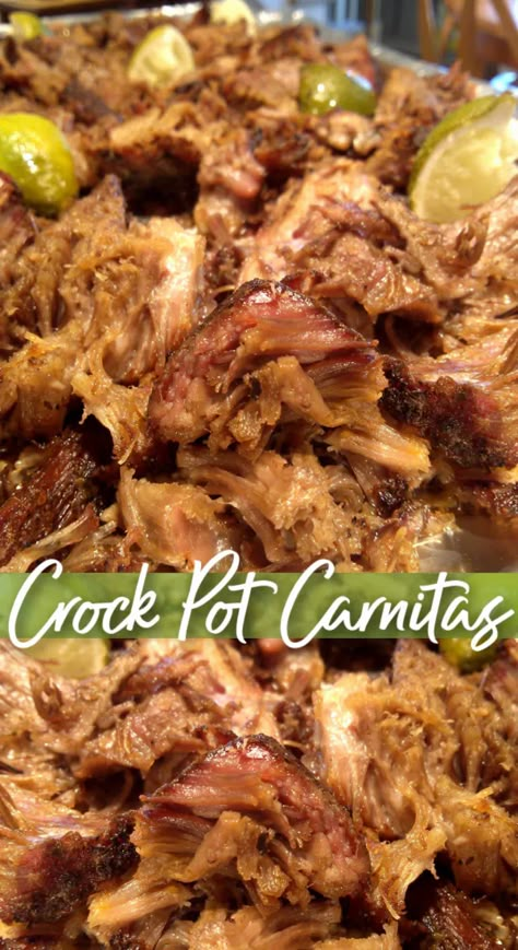 Crock Pot Carnitas! Delicious tender, crispy pork carnitas made easy by seasoning a pork roast or Boston butt with Mexican spices, cooking in the slow cooker then getting those famous crispy bits by placing under the broiler. Crock Pot Carnitas, Crockpot Pork Shoulder, Pork Roast Crock Pot, Carnitas Crockpot, Crockpot Carnitas, Mexican Pork Recipes, Pork Roast Crock Pot Recipes, Roast Crock Pot Recipes, Recipes Using Pork