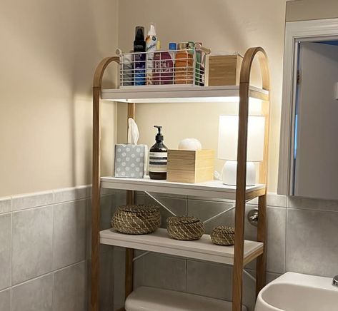 Bathroom Storage Over Toilet, Small Space Storage Solutions, Over Toilet Storage, Shelves Over Toilet, Bathroom Shelves Over Toilet, Over The Toilet Cabinet, Toilet Shelves, Bathroom Shelf Decor, Over The Toilet