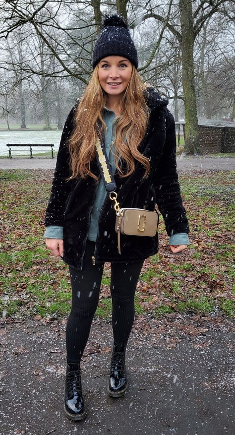 Marc jacobs snapshot bag, Dr Martens and bobble hat in the snow ❄ Snapshot Marc Jacobs Outfit, Bobble Hat Outfit, Marc Jacobs Snapshot Bag Outfit, Snapshot Bag, Marc Jacobs Snapshot Bag, Bobble Hat, Bobble Hats, Winter Aesthetic, Outfits With Hats