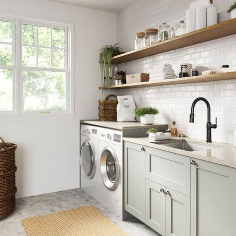 Laundry Utility Sink, Laundry Room Sink, Dream Laundry Room, Laundry Room Renovation, Mudroom Ideas, Laundry Room Cabinets, Laundry Ideas, Sleek Kitchen, Mudroom Laundry