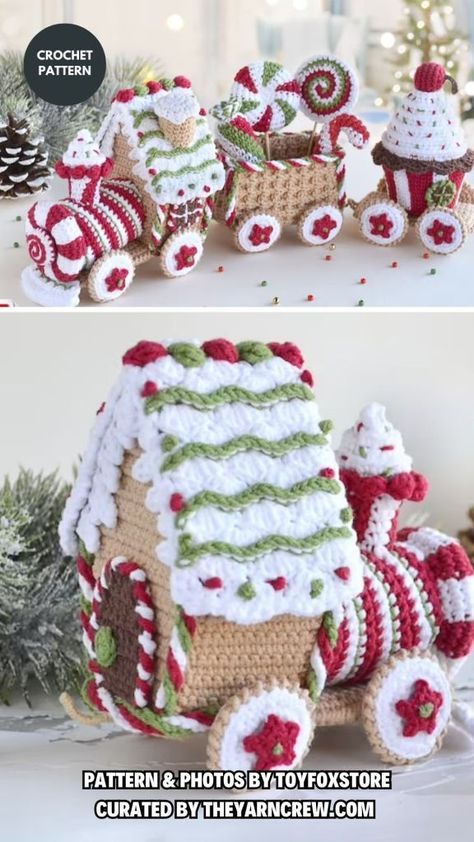 Crochet Christmas Train Free Pattern, Nutcracker Amigurumi Pattern Free, Crochet Christmas Village Free Pattern, Crochet Christmas Train, Crochet Christmas Village, Quick Christmas Crochet, Crocheting Christmas, Gingerbread Train, Crochet Holiday