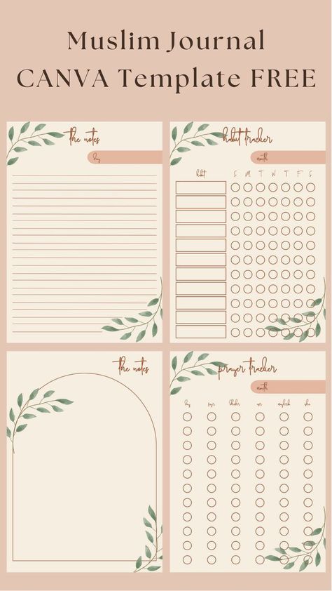 Muslim Journal Bohemian Decorative Leaves FREE CANVA Template Editable and Printable Inspiration. Beautiful designed with Canva | GET SPECIAL 35% when you purchase an annual Canva Pro subscription https://partner.canva.com/c/3685232/1486372/10068 Editable Canva personal planner templates to create printable and digital planners. Edit the templates on Canva. Qur'an Journal, Muslim Journal, Islamic Crafts, Islamic Journal, Ramadan Planner, Canva Planner, Free Planner Templates, Daily Routine Planner, Aesthetic Tips