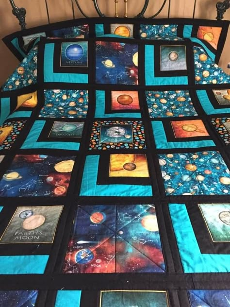 Space Themed Sewing Projects, Constellation Quilt Pattern, Space Quilts Ideas, Space Quilt Pattern, Outer Space Quilt, Constellation Quilt, Kid Quilts Patterns, Sewing Blankets, Space Quilt