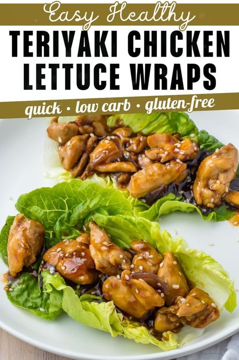 Make these healthy teriyaki chicken lettuce wraps for a flavorful Asian-inspired appetizer or dinner! They're low in calories, gluten-free, and keto-friendly, using chicken thighs or breasts and a no-sugar, low-sodium teriyaki sauce. Perfect for meal prep, these wraps are great for kids and adults alike. Enjoy them with butter lettuce for a fresh, satisfying bite. Easy to make and packed with flavor! High Veggie Meals, Chicken Lettuce Wraps Healthy, No Carb No Sugar Meals, Keto Lettuce Wraps, Teriyaki Chicken Lettuce Wraps, Keto Teriyaki Chicken, Lettuce Wraps Chicken, Easy Chicken Lettuce Wraps, Low Calorie Wraps