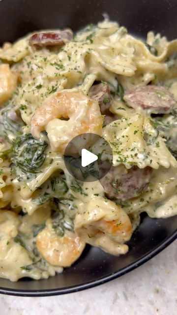 ❤👑:;Tati . on Instagram: "Creamy spinach Alfredo with shrimp and sausage😋 . . . Pasta Alfredo Simple Recipes Quick Meals Easy Weeknight Dinners Shrimp Seafood Pasta Lover Bowtie" Shrimp And Sausage Bowtie Pasta, Shrimp Alfredo With Spinach, Bowtie Pasta Recipes, Shrimp Broccoli Alfredo, Alfredo With Shrimp, Sausage Broccoli Pasta, Alfredo With Sausage, Shrimp Spinach Pasta, Sausage Alfredo Pasta