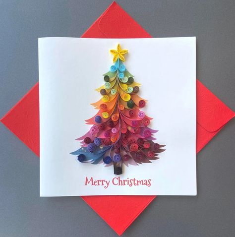 Tree Christmas Quilling Card Handmade Card - Etsy UK Papercraft Templates Printables, Christmas Quilling, Christmas Tree Card, Quilling Christmas, Butterfly Ornaments, Quilled Creations, Papercraft Printable, Handmade Christmas Tree, Christmas Tree Cards