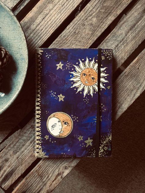 Witch Checklist, Painted Notebook Cover Aesthetic, Aesthethics Types, Notebook Painting Ideas, Paint Notebook Cover, Painting Notebook Cover, Painted Notebook Cover Diy, Old Notebook Aesthetic, Painted Sketchbook Cover