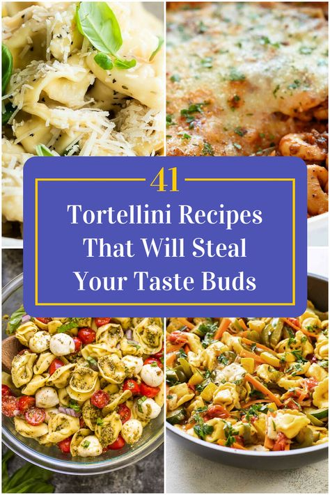 Collage of 4 tortellini recipes. Totillinie Recipes, Best Tortellini Recipes, Recipes With Cheese Tortellini, Frozen Tortellini Recipes, Tortellini Dishes, Homemade Tortellini, Baked Tortellini Casserole, Cheese Tortellini Recipes, Tortellini Bake