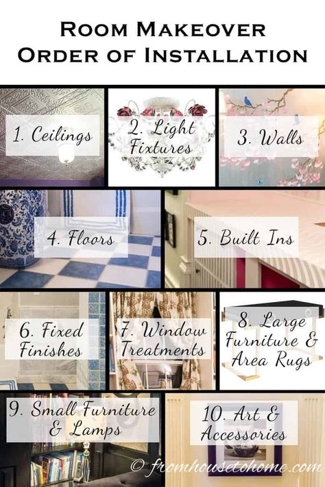 Room Makeover Order of Installation | Create A Room You Love, Part 3: Decorating Your Room Remodeling Trends, Paint Color Trends, Do It Yourself Home Decor, Interior Decorating Tips, Best Diy Projects, Budget Bathroom, Living Room Remodel, Room Remodeling, Diy Home Decor Ideas