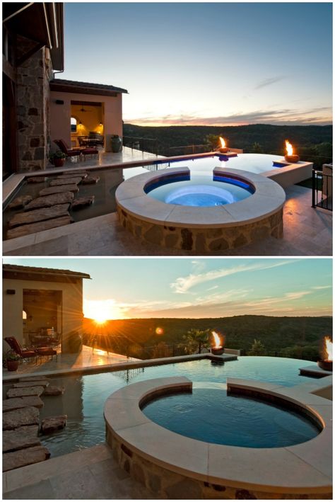 Round Jacuzzi Outdoor, Pool Jacuzzi Combo, Round Jacuzzi, Pool Designs Modern, Pool Hut, Gorgeous Pools, Pool Design Modern, Round Spa, Backyard Pool Design