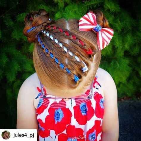 Are you ready to celebrate Independence Day in style?  Do you want to see July 4th hair color ideas, ways to wear bows/bandanas, or even some fun, creative styles? These Fourth of July hairstyles will blow your mind! So whether you're looking for Fourth of July hair ideas for women, kids, little girls, or even toddlers, you'll find some hair inspo on this page!  #FourthOfJuly #IndependenceDay #HairInspo Red White And Blue Hairstyles, Braid Combos, Fourth Of July Hairstyles, Patriotic Hairstyles, 4th Of July Hairstyles, Karina Hair, Hairstyles Holiday, July Hairstyles, Braid Buns