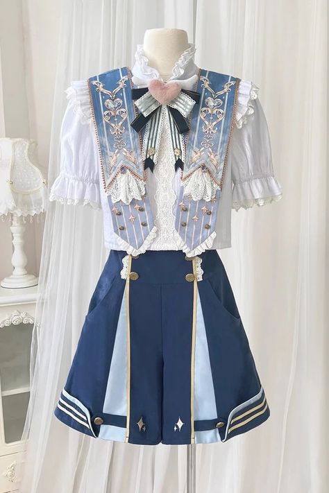 Blue [Messenger of Heaven] Ouji Prince Handsome Lolita Shorts – LolitaInside Princely Outfit, Ouija Fashion, Gothic Ouji Fashion, Magical Boy Outfit, Prince Outfits, Prince Fashion, Princes Fashion, Ouji Fashion, Kawaii Outfit Ideas