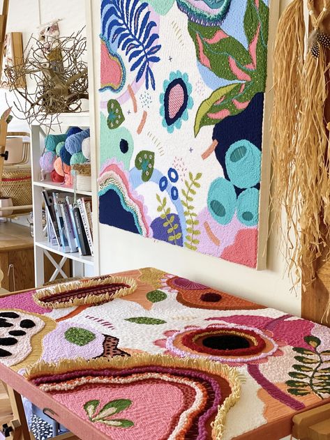 Gallery 3 — Pi Williams Leaf Art Diy, Colorful Tapestry, Latch Hook Rugs, Textile Wall Art, Macrame Wall Hanging Diy, Tapestry Art, Punch Needle Patterns, Punch Needle Embroidery, Textile Fiber Art