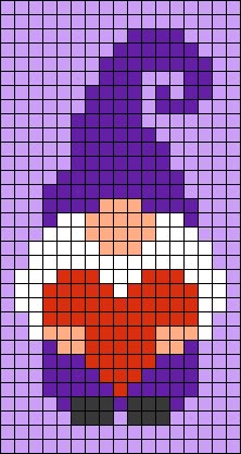 Gonk Hama Beads, Pixel Art Ideas Christmas, Pixel Gnome, Gnome Pixel Art, Gnome Perler Bead Patterns, Gnome Perler Beads, Gnome Cross Stitch Pattern Free, Gnome Valentine, Diy Perler Bead Crafts