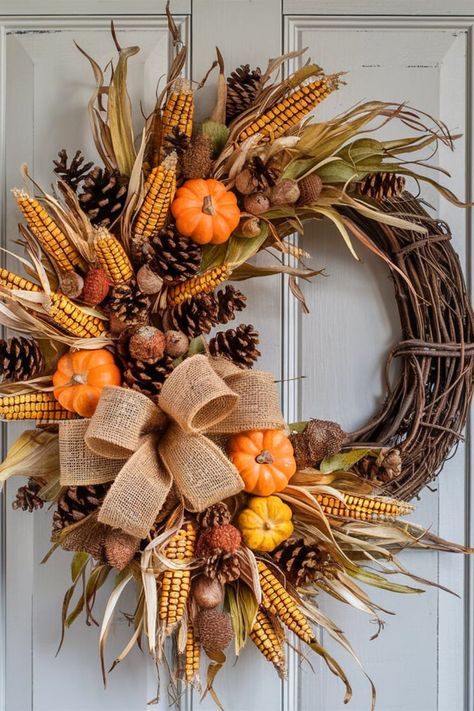 20 Pumpkin Wreath DIY [For Every Occassion] – craftydiyers.com Couronne Halloween, Autumn Door Decor, Burlap Pumpkin Wreath, Pumpkin Wreath Diy, Deco Halloween, Burlap Pumpkins, Fall Decor Wreaths, Autumn Wreaths For Front Door, Fall Thanksgiving Decor