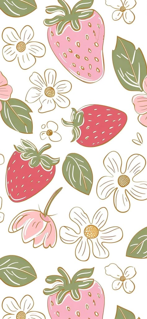 Strawberries Aesthetic Wallpaper, Cute Wallpaper Strawberry, Home Screen Collage, Strawberry Lockscreen, Pink Strawberry Wallpaper, Strawberry Phone Wallpaper, Cute Strawberry Wallpaper, Strawberry Wallpaper Aesthetic, Wallpaper Strawberry