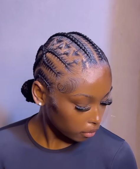 Feeding Braids Hairstyles Cornrows, Stitch Braided Hairstyles, Feedin Braids Straight Back Design, Stitch Braids Natural Hair No Weave, Canerow Hairstyles For Natural Hair, Feed Ins Into A Bun, Straight Back Stitch Braids With Design, Feed In Stitch Braids Cornrows, Stitch Braids With Design With Bun