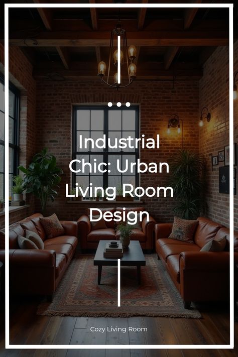 Industrial-style living room with exposed brick and leather furniture Industrial Boho Living Room, Warm Industrial Living Room, Industrial Interior Design Living Room, Urban Living Room Design, Industrial Chic Living Room, Living Room Designs Cozy, Urban Living Room, Living Room Industrial, Best Living Room