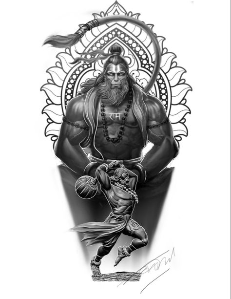 Hanuman tattoo Hunman Ji Tattoo, Hanuman Back Tattoo, Hanuman Ji Tattoo Design On Hand, Bajrangbali Tattoo Design, Hanumanji Tattoo Design, Hanuman Tattoo Designs For Men, Hanuman Ji Tattoo Design, Lord Hanuman Tattoo Design, Bajrangbali Sketch