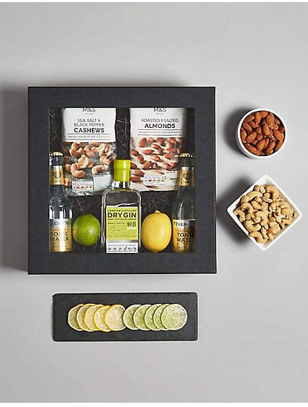 Marks and Spencer The Henley Gin and Tonic Gift Set Gin Gift Box Ideas, Gin And Tonic Gift Basket, Gin And Tonic Gifts, Salted Almonds, Gin Gifts, Gin Lovers, London Dry Gin, Dry Gin, Wrapping Ideas