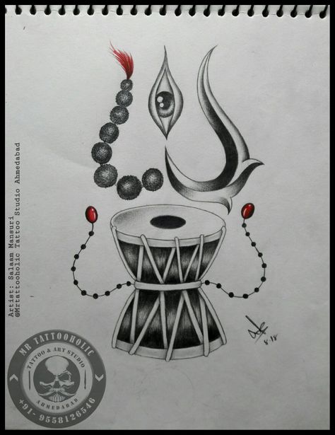 Damru Sketch, Damarukam Tattoo, Mahadev Art Sketch, Mahadev Damru, Damru Tattoo Design, Mahadev Sketch, Damru Tattoo, Pencil Drawing Inspiration, Trishul Tattoo Designs