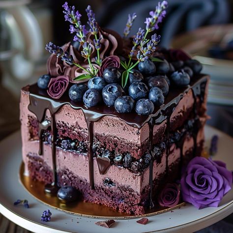 Blueberry Chocolate Lavender Dream Cake, Blueberry Chocolate Cake, Lavender Cake, Blueberry Chocolate, Culinary Lavender, Make Cream Cheese, Leftover Cake, Baking Basics, Blueberry Jam