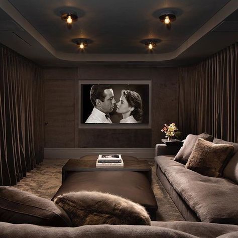 In the mood for romance 💌 @lginteriors crafts sumptuous drama in this home theater. 🍿 Picture Small Home Theater Seating, Theatre Room Design, Small Cinema Room Ideas, Small Cinema Room, Small Theater Room Ideas, Luxury Home Cinema Room, Small Home Theater Rooms, Theater Room Ideas, Small Theatre Room