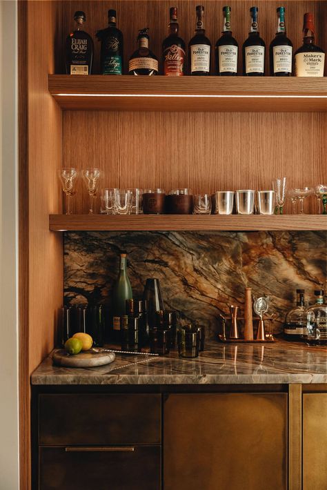 Walnut Wet Bar, Traditional Bar, Interesting Countertops, Mid Century Dry Bar, Coffee Bar In Home, Luxury 70s Interior, Modern Boho Bar, Bar With Seating, Kentucky Home