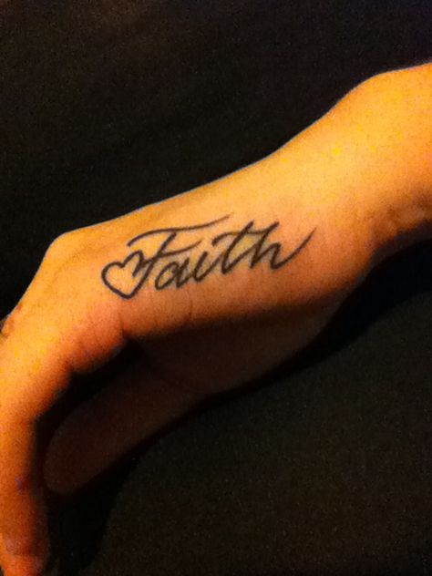 Faith hand tattoo Faith Tattoo Hand, Faith Hand Tattoos For Women, Faith Finger Tattoo, Faith Tattoo Finger, Tattoo On Side Of Hand, Faith In Cursive Tattoo, Have Faith Tattoo, Faith Tattoo Designs, Faith Tattoos