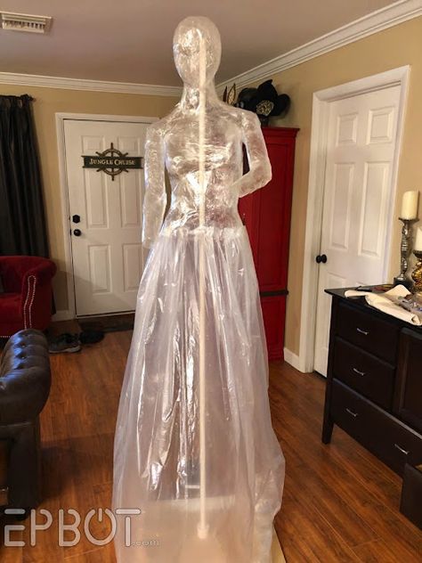 EPBOT: We Made A Packing Tape Ghost Bride From Haunted Mansion! Packing Tape Ghost, Tape Ghost, Wire Ghosts, Duct Tape Dress, Ghost Tutorial, Diy Ghost, Strapping Tape, Haunted Mansion Halloween, Happy Halloween Pictures