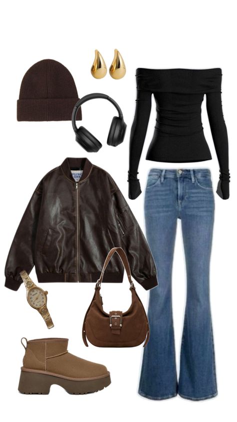 Autumn fit inspo Fall Fashion Inspo Aesthetic, Bar Hopping Outfit Night Fall, Brown Purse Outfit Ideas, 90s Autumn Outfit, Fall Outfits With Leather Pants, Oregon Outfits Winter, Fall Thrifted Outfits, Band Tee Outfits Aesthetic, Thanksgiving Outfit Jeans