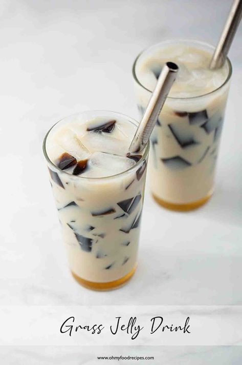 Grass Jelly Drink - Oh My Food Recipes Grass Jelly Drink, Cireng Isi, Jelly Drink, Sleepover Snacks, Bubble Drink, Sweet Condensed Milk, Grass Jelly, Food Group, My Food