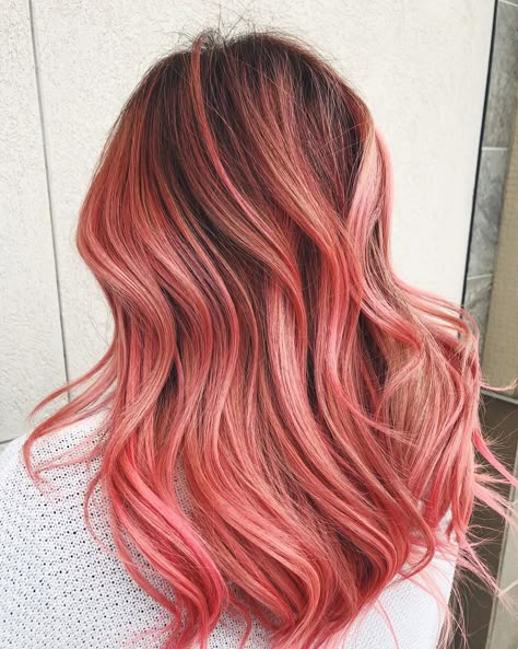 Level 7 Hair, Level 7 Hair Color, Hair Color Hairstyles, Rose Gold Hair Color, Gold Hair Color, Coral Hair, Color Hairstyles, Gold Hair Colors, Arctic Fox Hair Color