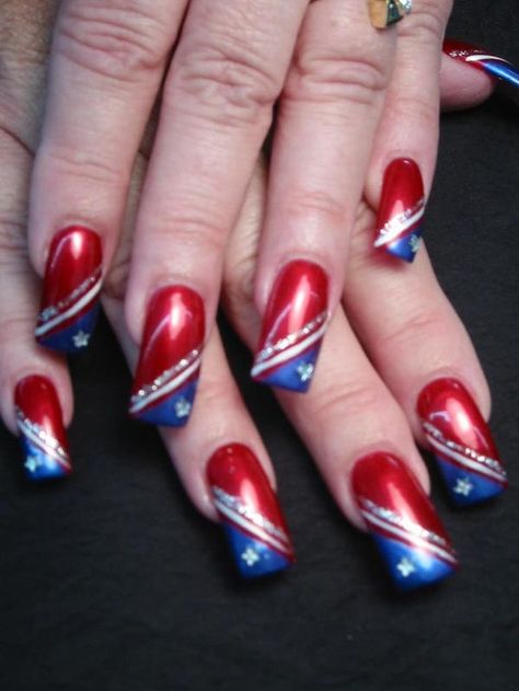 patriotic nail designs | Nail Art – Patriotic / The Red, White and Blue nail art design. Love ... Nails For 4 Th Of July, White And Blue Nail, Red White Blue Nails, Patriotic Nails Design, Firework Nails, Nail Red, Blue Nail Art Designs, Patriotic Nails, Fourth Of July Nails