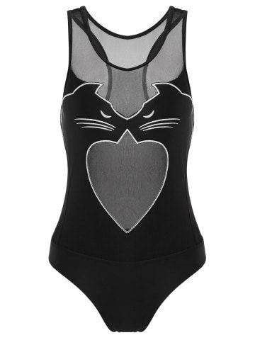 One Piece Black Cat Racerback Swimwear Dresslily Goth Swimwear, Cat Swimsuit, Swim Model, Sporty Swimwear, Black Monokini, Body Noir, Girl Goals, One Piece Black, Lifestyle Model