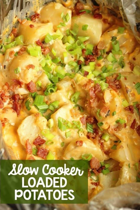 Potato Recipes Crockpot, Easy Bbq Side Dishes, Loaded Potatoes, Slow Cooker Potatoes, Crock Pot Potatoes, Loaded Potato, Lo Mein, Loaded Baked Potatoes, Side Dish Recipes Easy