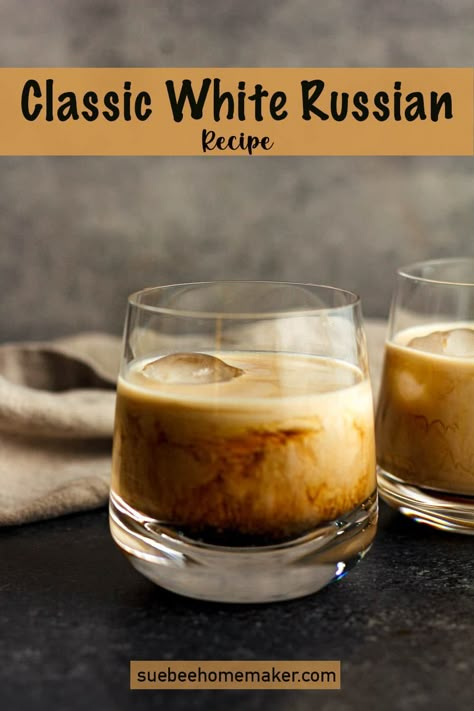 Learn how to make a Classic White Russian Recipe! This simple three-ingredient cocktail recipe combines vodka, Kahlúa, and half and half over ice for the most delicious after dinner drink! After Dinner Drinks Alcoholic, White Russian Cocktail Recipes, White Russian Recipe Kahlua, Paralyzer Drink Recipe, Kaluah Recipes Cocktails, White Russian Recipe Baileys, Kaluha Recipes, Simple Alcoholic Drinks, Kaluah Recipes