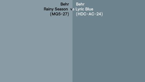 Behr Rainy Season (MQ5-27) compared to Behr Lyric Blue (HDC-AC-24) side by side Behr Lyric Blue, Behr Rainy Season, Rainy Season, Side By Side, Paint Colors, Siding, Paint, Books, Blue