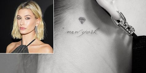 Hailey Baldwin's Tattoo Artist Shows Off 'New York' Ink Behind Her Ear | PEOPLE.com Hailey Bieber Tattoo, Hailey Baldwin Tattoo, Third Wedding Anniversary, New York Tattoo, Foot Injury, American Ballet Theatre, Latest Tattoos, Hailey Baldwin, Hailey Bieber