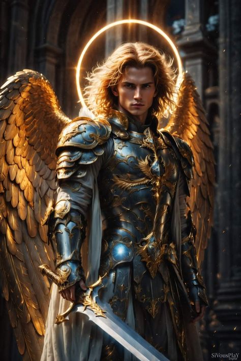 Saint Michael Angel, Guardian Angel Pictures, Warrior Angel, Male Angels, Religious Iconography, Male Angel, Angel Gabriel, Jesus Christ Artwork, Heaven Art