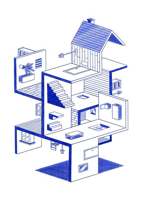 The house | 21 x 29,7cm, ink on paper, Kevin Lucbert, 2017. | Kevin Lucbert | Flickr Kevin Lucbert, Digital Art Programs, Isometric Drawing, Buddha Wall Art, Isometric Art, Isometric Design, Isometric Illustration, Architectural Drawing, Diagram Architecture